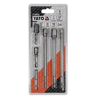 YATO Dugókulcs adapter készlet 6 részes 1/4" Hex -> 1/4", 3/8", 1/2" (négyszög)